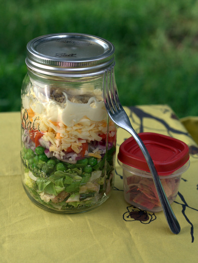 Individual Seven Layer Salad in a Mason Jar - The April Blake