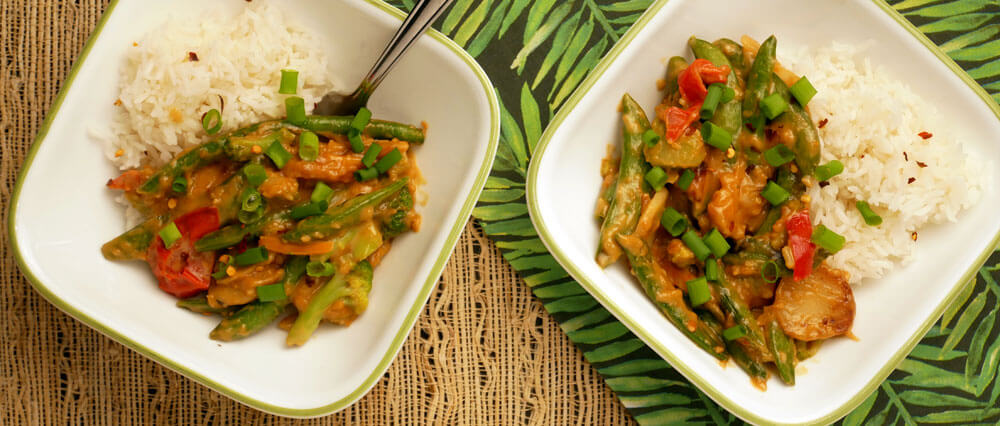 Frozen stir fry vegetables with easy peanut sauce