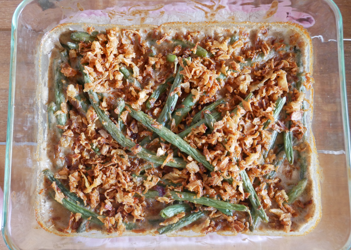 Green bean casserole with homemade cream of mushroom soup