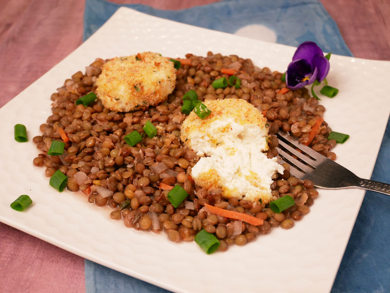 French lentil salad with baked goat cheese