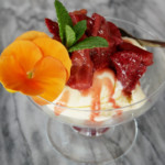 Roasted strawberries on vanilla ice cream