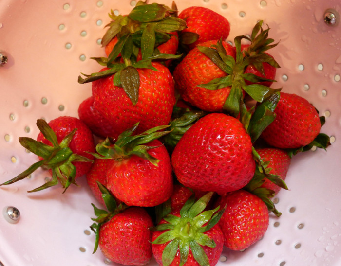 Strawberries in colander