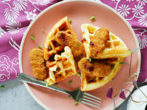 trader joes chickenless tenders on waffles